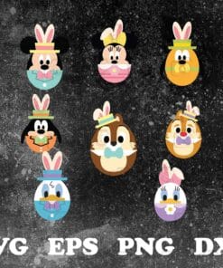 Cute Disney Mickey and Friends, Cute Easter, Bunny Ears, Easter Eggs, Minnie, Donald, Daisy, Disney Characters Lovers Layered Svg Eps Png Dxf