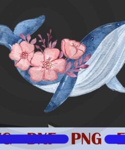 Cute Dolphin and flower floral ocean Cute Wild Animal Customizable PNG