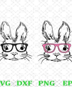 Cute Easter Bunny With Glasses, Cute Bunnies, Pinky Glasses, Kids Easter, Cute Easter, ,Easter Day, Easter Bunny Layered Svg Eps Png Dxf