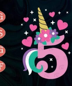 Cute Fifth Birthday Unicorn Svg, Unicorn Number Five , Unicorn 5th Birthday, Cute Unicorn, Birthday Gift, Gift for Little Girl, Layered Svg Eps Png Dxf