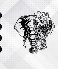 Cute Floral Elephant , Elephant , Flowers Elephant , Floral Animal, Love Animal, Elephant Head SVG PNG DXF, EPS, PDF
