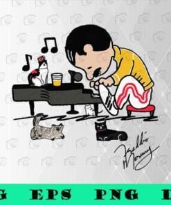Cute Freddie Mercury and His Cats, Bohemian Rhapsody, Cat And Rock Lover,music,SVG PNG DXF, EPS, PDF