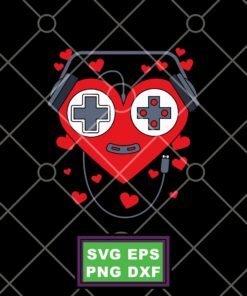 Cute Gamer Heart Gift, Game Lover, Men Kids Boys, Heart with Headphones, Valentines Day SVG PNG DXF, EPS, PDF