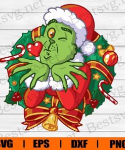 Cute Grinch Chrismas, Grinch Candy Cane, Grinch Wreath, Chrismas Gift, Grinch Lovers Svg Eps Png Dxf