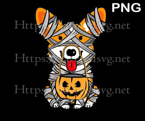 Cute Halloween Costume Welsh Corgi Mummy Dog Lover Gift Retro Vintage Halloween Art Customizable PNG