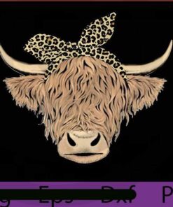Cute Highland Cow with Bow, Heifer, Yak, Cow Face, Highland Cow Head, Highland Bull, Leopard Bow, Animal Head, Customizable PNG