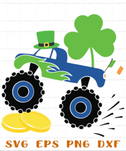 Cute Kids Saint Patricks Day, Gift for Monster, Truck Lover, Boy Shamrock Layered Svg Eps Png Dxf