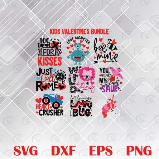 Cute Kids Valentine's Bundle, Kids Valentine's Day, Monster, Cute Tiger, Wild Things, Bee Mine, Little Miss Love Bug, You Make My Heart SaurLayered Svg, Svg Eps Png Dxf