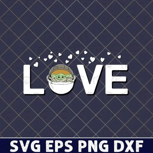 Cute LOVE Baby Yoda, Star Wars, The Mandalorian, The Child Love Valentine's Day, Happy Valentine, Valentine Gift, Cute Yoda Layered Svg,Svg Eps Png Dxf
