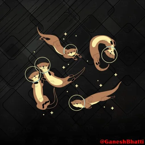 Cute Otter Space, Five Otters, Cute Otter, Otter Astronaut, Otter Gifts, Otter Lover, Funny Otter animal, Layered Svg, Svg Eps Png Dxf