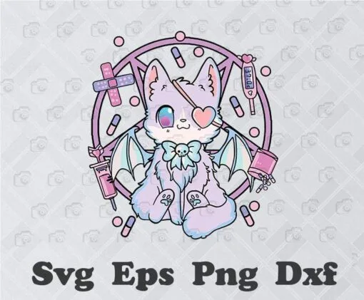 Cute Pastel Goth Kawaii Yami Cat, Evil Cat, Creepy Cute Cat, Yami Kawaii, Yami Kawaii Harajuku, Cat Lovers, Yami Kawaii Fans SVG PNG DXF, EPS, PDF