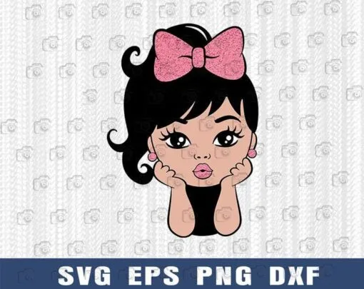 Cute Peekaboo Girl, Tied Hair Girl, Baby Girl, Kissing Girl, Girl with pink bow, Lovely Girl, Layered Svg, Dxf, Eps, Png
