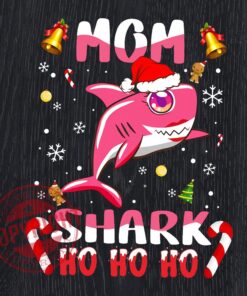 Cute Pink Mom Shark Ho Ho Ho Christmas Svg, Christmas Svg, Mom Shark Svg, Shark Christmas Svg, Layered SVG, DXF, PNG, EPS