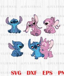 Cute Stitch and Angel, Love , Kiss, Lilo and Stitch Disney Movie, Happy Valentine, Couple Shirt, Stitch Angel Fans, Layered Svg Eps Png Dxf