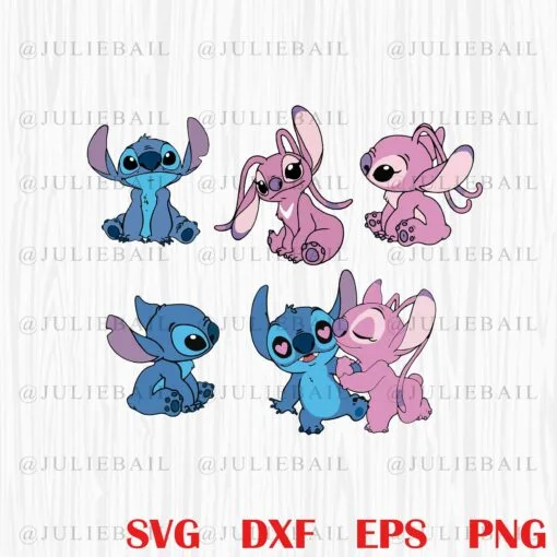Cute Stitch and Angel, Love , Kiss, Lilo and Stitch Disney Movie, Happy Valentine, Couple Shirt, Stitch Angel Fans, Layered Svg Eps Png Dxf