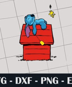 Cute Stitch On Dog House, Caught Snoopin Svg, Lilo And Stitch Svg, Cartoon, Layered SVG, DXF, PNG, EPS