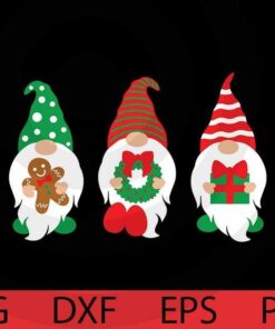 Cute three Gnomes , Xmas gnomes bundle, Christmas Gnomes Bundle Customizable Layered Svg, Svg Eps Png Dxf