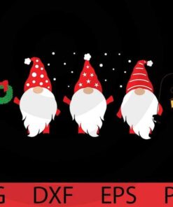 Cute three red gnomes , Xmas gnomes bundle, Christmas Gnomes Bundle Customizable Layered Svg, Svg Eps Png Dxf