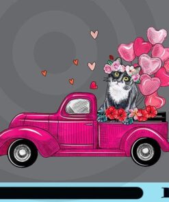 Cute Truck Cat, Valentines Day, Costume Boy Girl Gift, Hearts, Happy Valentine, Valentine Gift Customizable Png