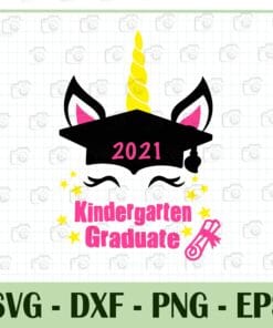 Cute Unicorn 2021 Graduate Girls, Kindergarten Graduation, 2021 Graduate, Grad Gift, Graduation Cap, SVG PNG DXF, EPS, PDF