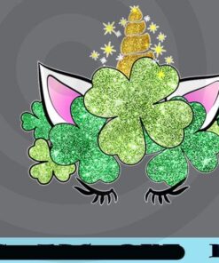 Cute Unicorn St Patricks Day Clover sparkle Customizable PNG
