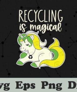 Cute Unicorn,Recycling is Magical, Earth Day Unicorn, Girls Baby Gift, Save The Earth, Game Over Aesthetic, Layered SVG, DXF, PNG, EPS