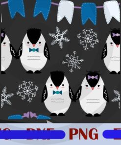 Cute Winter Love Pattern Penguin couple Customizable PNG