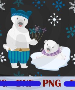 Cute Winter Love Pattern Polar Bear couple Customizable PNG