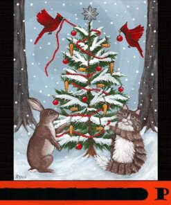 Decorating the Christmas Tree With Friends Poster, Merry Christmas, Christmas Day, Christmas Cat Customizable PNG