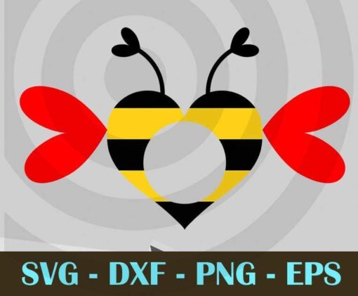 Design Bundles Bee Heart Monogram Red Heart Insect Customizable Layered Svg, Svg Eps Png Dxf