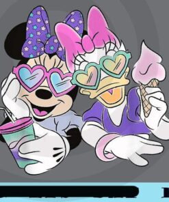Disney Daisy and Minnie, Minnie Mouse Drinking, Daisy Holding Ice Cream, Heart Glasses, cartoon Customizable Png