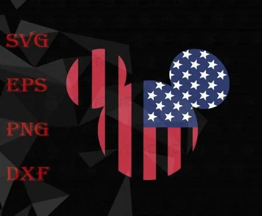 Disney Mickey Mouse Americana Ears shape, Mickey Lovers, USA Flag, American Flag, Disney Cartoon, Layered SVG, DXF, PNG, EPS