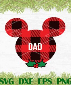 Disney Mickey Mouse, DAD, Holiday Family, Buffalo Plaid Mickey Head, Layered SVG, DXF, PNG, EPS
