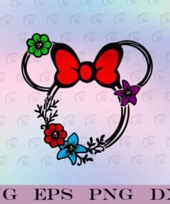 Disney Minnie, Disney, Mickey, Minnie, Disneyworld, Disneyland Lovers, Floral Minnie Head, Minne Lovers, Layered Svg Eps Png Dxf