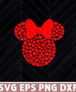 Disney Minnie Mouse Icon Filled with Hearts, Walt Disney Character, Mickey Mouse's Girl Friend Layered Svg, Svg Eps Png Dxf