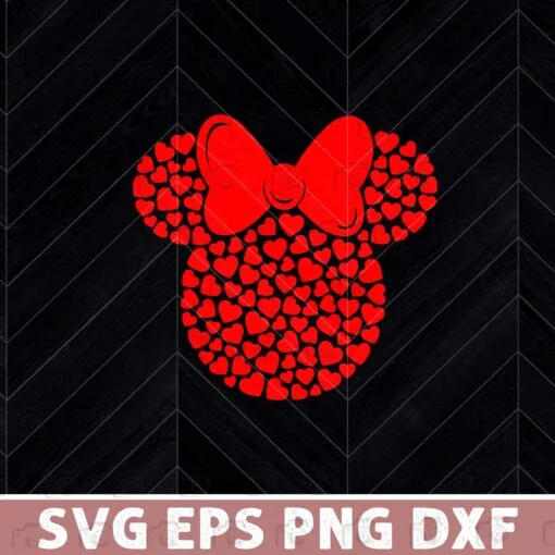 Disney Minnie Mouse Icon Filled with Hearts, Walt Disney Character, Mickey Mouse's Girl Friend Layered Svg, Svg Eps Png Dxf