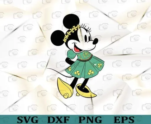Disney Minnie Princess, Shamrock Dress St. Patrick's Day, Shamrock, Four-Leaf Clover, Minnie Mouse, Walt Disney Animation Layered Svg Eps Png Dxf