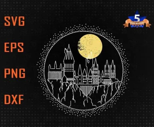 Distressed Harry Potter Hogwarts Full Moon Line Art, Ink Real Drawing, Harry Potter Fan, Wizard World, Harry Poster Castle, film,Layered SVG, DXF, PNG, EPS