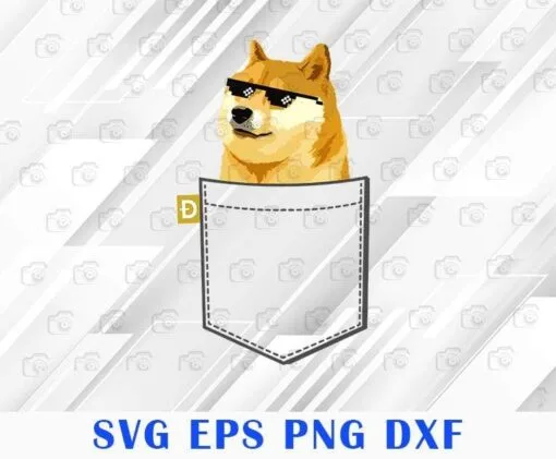 Dogecoin On Pocket Shirt, Dogecoin to the Moon, Cool Dog, Thug Life Dog, SVG PNG DXF, EPS, PDF