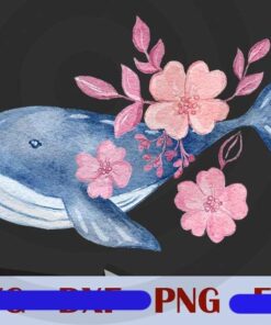 Dolphin with flower floral ocean Cute Wild Animal Customizable PNG