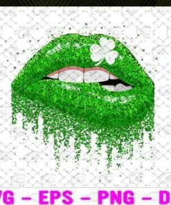 Dripping Sparkle Lip, Green Sparkle Lip, Shamrock On The Lip, Lucky Sympol, St.Patrick's Day, Layered Svg Eps Png Dxf