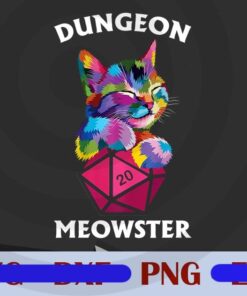 Dungeon Meowst, Funny DnD Gamer, Cat Lover D20, Funny Nerdy Cat D20, Dice RPG Gamer Customizable Png