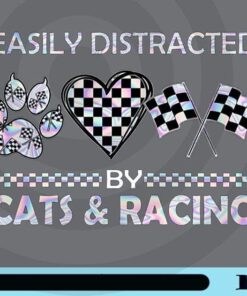 Easily Distracted By Cats And Racing, Funny Cat, Cat Lovers, Hologram, Racing Girl, Gift For Her, Customizable Png