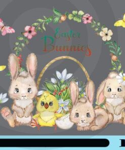 Easter Bunnies, Baby Happy Easter, Easter Card With Cute Rabbit and Chicken, Chicken and Egg, Lovely Rabbits Customizable Png