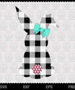 Easter Bunny Black and White Plaid Rabbit, Happy Egg Hunt, Easter, Bunny Back, Layered Svg, Png, Dxf, Eps