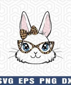 Easter Bunny Rabbit with Leopard Glasses, Cute Bunny, Rabbit Glasses Leopard Print Easter, Rabbit Lover, Layered SVG, DXF, PNG, EPS