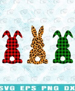 Easter Bunny, Red Buffalo Plaid, Three Bunnies, Easter Bunnies, Leopard Bunny, Green Buffalo Plaid Layered Svg Eps Png Dxf