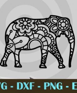 Elephant Zentangle Unique pattern animal Design Bundles Customizable Layered Svg, Svg Eps Png Dxf