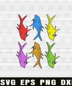 Fish, Dr Seuss, Back to School, Seuss Week, One Fish, Two Fish, Red Fish, Blue Fish Layered Svg Eps Png Dxf