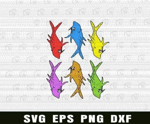 Fish, Dr Seuss, Back to School, Seuss Week, One Fish, Two Fish, Red Fish, Blue Fish Layered Svg Eps Png Dxf